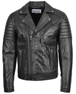 House of Leather Herren Echt Leder Biker Stil Jacke Kreuz Reißverschluss Befestigung Hook Schwarz L von House of Leather