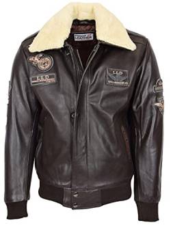 House of Leather Herren Echt Leder Bomber Jacke Abnehmbar Kragen Aviator Stil Pilot-N Braun XL von House of Leather