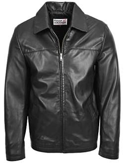 House of Leather Herren Echt Leder Harrington Jacke Klassisch Reißverschluss Schachtel Stil James Schwarz XXL von House of Leather