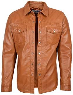 House of Leather Herren Echt Leder Hemd Klassisch Western Trucker Stil Oliver Hautfarben 3XL von House of Leather