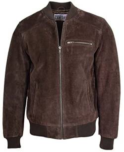 House of Leather Herren Echt Wildleder Bomber Jacke Baseball Varsity Stil Reg Braun 3XL von House of Leather