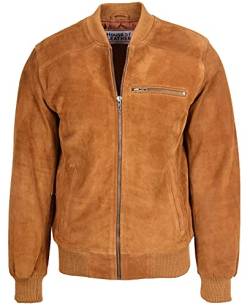 House of Leather Herren Echt Wildleder Bomber Jacke Baseball Varsity Stil Reg Hellbraun XL von House of Leather