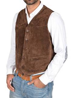 House of Leather Herren Echtes Wildleder Traditionelle Stil Klassische Waistcoat Gilet Weste Don Braun (Large) von House of Leather