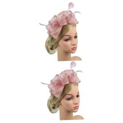 Housoutil 2St Mini-Tiara Damenhüte und Mützen Fascinator-Hut für Damen Stirnband Gaze-Stirnbänder Feder Haarreifen Hochzeitskleid Kopfbedeckung Haarschmuck Braut Rosa von Housoutil