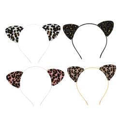 Housoutil 4 Stück Leopard Katzenohren Haarschmuck Make-up-Haar-Stirnbänder Partyzubehör für Kinder Haarbänder Tiara Urlaubshaar Leopardenhaar Halloween Kopfbedeckung Tier Stirnband Stoff von Housoutil