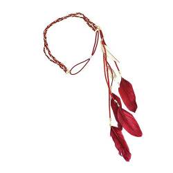 Housoutil Federquasten-Stirnband Kopfschmuck weben Haarband Damen-Stirnband Hochzeit Stirnband Haarbänder Haargummis Tiara Hippie-Kopfbedeckung die Kette Anhänger f29 rot von Housoutil