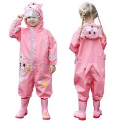 Hovkib Kinder Regenanzug - Jungen Mädchen Regenmantel Wasserdichter Regenponcho Niedlicher Cartoon-Muster Regen Anzug Leichter Regenjacke Onesie Regenbekleidung 2-8 Jahre von Hovkib