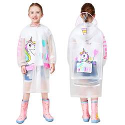 Hovkib Kinder Regenmäntel Jungen Mädchen Regenponcho Wasserdichte Regenjacken Transparente Regenbekleidung mit Rucksackabdeckung 5-14 Jahre von Hovkib