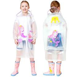 Hovkib Kinder Regenmäntel Jungen Mädchen Regenponcho Wasserdichte Regenjacken Transparente Regenbekleidung mit Rucksackabdeckung 5-14 Jahre von Hovkib