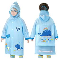 Hovkib Kinder Regenponcho Kleinkind Regenmäntel Jungen Mädchen wasserdichte Regenjacken Netter Cartoon Regenbekleidung mit Rucksackabdeckung, M(3-4 Jahre) von Hovkib