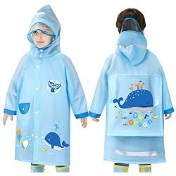 Hovkib Kinder Regenponcho Kleinkind Regenmäntel Jungen Mädchen wasserdichte Regenjacken Netter Cartoon Regenbekleidung mit Rucksackabdeckung, XL(6-8 Jahre) von Hovkib