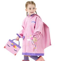 Kinder Regenmantel Jungen Mädchen Regenponcho Wasserdicht Cartoon Regenjacke Wiederverwendbare Regenbekleidung Leichter Regenanzug 2-15 Jahre von Hovkib