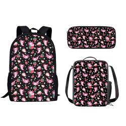 Howilath 3-teiliges Tagesrucksack-Set mit Tiermotiven, aus Leinen, für Teenager, Jungen, Mädchen, Kinder, Fußball, Cartoon, Ethno-Stil, 43,2 cm, Rucksack-Set mit Lunchbox, Federmäppchen, Strawberry von Howilath