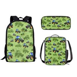 Howilath 3-teiliges Tagesrucksack-Set mit Tiermotiven, aus Leinen, für Teenager, Jungen, Mädchen, Kinder, Fußball, Cartoon, Ethno-Stil, 43,2 cm, Rucksack-Set mit Lunchbox, Federmäppchen, Grüner von Howilath