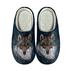 Howilath 3D Wolf Schwarzes Muster Indoor Outdoor Unisex Slip On Hausschuhe Für Erwachsene Bequeme Warme Gemütliche Baumwollhausschuhe-42-43 von Howilath