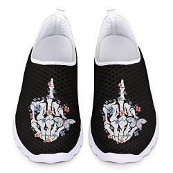 Howilath Bequeme Loafers Totenkopf Hand Schmetterling Blume Schwarze Trainer leichte Laufschuhe Mode Sneakers für Erwachsene-42 von Howilath