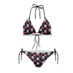 Howilath Bikini, 2-teiliges Set, dreieckig, gepolstert, niedrige Taille, sexy Bikini, Strandbekleidung, Hawaii-Ananas-Schädel, Rosa Zuckerschädel, L von Howilath