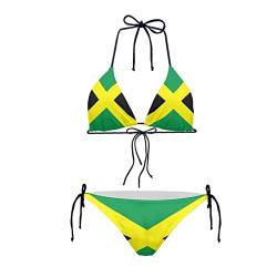 Howilath Bikini 2 Stück Set Dreieckig Gepolstert Badeanzug Niedrige Taille Sexy Bikini Strandkleidung Hawaii Ananas Totenkopf, Jamaikanische Flagge, 52 von Howilath