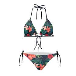 Howilath Bikini-Set, sexy, 2 Stück, Bikini, Badeanzug, gepolsterte String, Dreieck, Bademode für Damen, Handflächen-Blumen-Avocado-Pfoten, Roter Hibiskus, XS von Howilath