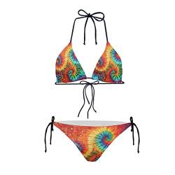 Howilath Bikini-Set, sexy 2-teilig, Bikini, Badeanzug, gepolstert, Triangel-Bademode, für Damen, Palmenblume, Avocado, Pfotenabdrücke, Batik, XS von Howilath