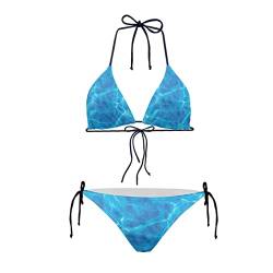 Howilath Bikini Set Sexy 2 Pices Bikini Badeanzug Gepolstert String Triangel Bademode für Frauen Palm Floral Avocado Pfoten, See Blau Wasser Ripple, L von Howilath