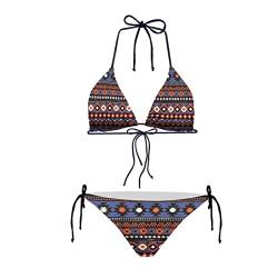 Howilath Bikini Set Sexy 2 Pices Bikini Badeanzug Gepolstert String Triangel Bademode für Frauen Palm Floral Avocado Pfoten, Tribal Stripe, 52 von Howilath