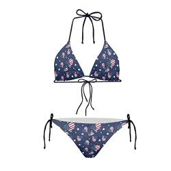 Howilath Bikini Set Sexy 2 Pices Bikini Badeanzug Gepolstert String Triangel Bademode für Frauen Palm Floral Avocado Pfoten, USA-Flagge, Herz, Stern, bedruckt, 52, XXL von Howilath