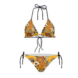 Howilath Bikini-Set sexy 2 Stück Bikini Badeanzug Gepolsterter String Triangel Bademode für Frauen Palm Floral Avocado Pfoten, Perlenmuschel, S von Howilath