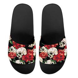 Howilath Blaue Schmetterling-Druck-Sommer-Slipper für Männer Frauen Kinder, Sonnenblumen-bunte Batik-Tier-Haus-Hausschuhe Slide Sandal rutschfest leicht, - Blume Totenkopf - Größe: 39 EU von Howilath