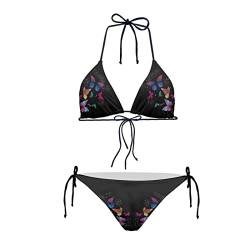 Howilath Damen Bikini 2 Stück Set Dreieckige Krawatte Halfter Gepolsterter Badeanzug Nationalflagge Blume Obst Muschel, schmetterling, L von Howilath