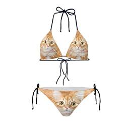 Howilath Damen Bikini 2 Stück Set Dreieckige Krawatte Halter Gepolstert Badeanzug Nationalflagge Blume Obst Muschel, katze, S von Howilath