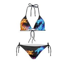 Howilath Damen Bikini Dreieck Gepolstert Halfter Badeanzug für Strand Meer Schwimmen Nationalflagge Gepard Galaxy, Feuerdrache, L von Howilath