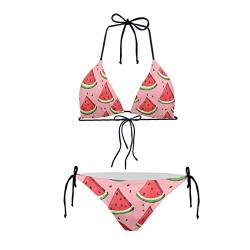 Howilath Damen Bikini Dreieckig Gepolstert Neckholder Badeanzug für Strand Meer Schwimmen Nationalflagge Gepard Galaxy, wassermelone, XS von Howilath