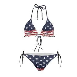 Howilath Damen Bikini Triangular Gepolstert Neckholder Badeanzug für Strand Meer Schwimmen Nationalflagge Gepard Galaxy, Amerikanische Flagge, S von Howilath