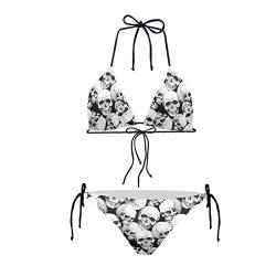 Howilath Damen Bikini Triangular Gepolstert Neckholder Badeanzug für Strand Meer Schwimmen Nationalflagge Gepard Galaxy, Skelettkopf-Designer, 52 von Howilath