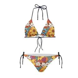 Howilath Damen Bikini Triangular Gepolstert Neckholder Badeanzug für Strand Meer Schwimmen Nationalflagge Gepard Galaxy, Y2k Retro Hippie Blume, L von Howilath