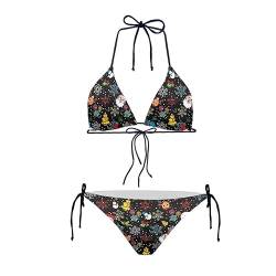 Howilath Damen Bikini Triangular Gepolstert Neckholder Badeanzug für Strand Meer Schwimmen Nationalflagge Gepard Galaxy, weihnachtsmotiv, XS von Howilath