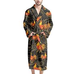 Howilath Goldene Musiknoten, schwarz, bedruckt, Herren-Bademantel, leichte Nachtwäsche, Einheitsgröße, passend für jeden Herren, lässige Loungewear, Chicken Fern Designer, Einheitsgröße P Lus von Howilath