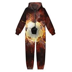 Howilath Kinder Jumpsuits Galaxy Universe Planet schwarz volle Länge Onesies bequemer Pyjama Reißverschluss Playsuits für Jungen Mädchen, Flammendes Fußball-Muster, M von Howilath