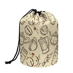 Howilath Kulturtasche mit Pferdeblume, Braun, Kordelzug, tragbar, Kosmetiktasche, hohe Kapazität, Handtasche für Damen, Kaffee-Muster, Taschen-Organizer von Howilath