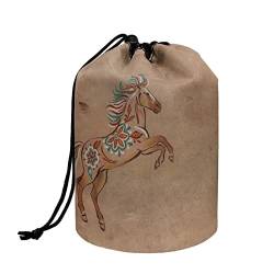 Howilath Kulturtasche mit Pferdeblume, Braun, Kordelzug, tragbar, Kosmetiktasche, hohe Kapazität, Handtasche für Damen, Pferdemotiv mit Blumenmuster, Taschen-Organizer von Howilath