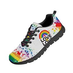 Howilath LGBT Pride Rainbow Love Pattern Damen Laufschuhe Freizeit Stilvolle Bequeme Leichte Jogging Trainer Flache Turnschuhe von Howilath