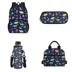 Howilath Rucksack für Schule, Vorschule, Mädchen, Büchertasche, 43,2 cm, Schultasche mit Lunchbox-Set, Dinosaurier von Howilath