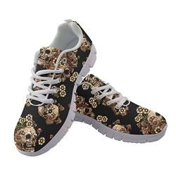 Howilath Totenkopf Kopf Blume Schwarze Sneakers Bequeme Laufschuhe Freizeitsportschuhe Leichte Turnschuhe für Männer Frauen weiß-42 von Howilath