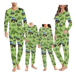 Howilath Traktor Passende Pyjamas für Familie Früchte Nachtwäsche Cartoon Autos Grün Langarm Nachtwäsche Outfits Männer-XL von Howilath