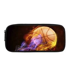 Howilath Wasser und Feuer Basketball Schwarz Stifttasche Canvas Federmäppchen mit Reißverschluss Federmäppchen für Kinder Jungen Mädchen, Feuer-Basketball, Schulranzen von Howilath