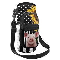 Howilath Wasserflasche Ärmel USA Flagge Schwein Sonnenblume Floral Schwarz Wasserflasche Halter Amerikanische Flagge Blume Wasserflasche Tasche von Howilath