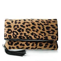 Clutch-Umschlag, Leoparden-Reißverschluss, faltbar, mit Kettenriemen, Leopard, Medium von Hoxis