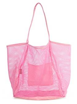 HOXIS Mesh Beach Tote Damen Schulter Handtasche, Pink, Large von Hoxis