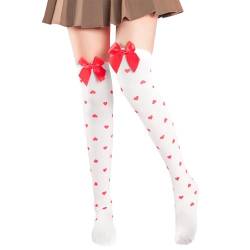 Hpbaggy Overknees Strümpfe Damen,mit Schleife und Verzierung mit Herzen,Sexy Halterlose Strümpfe,Schulmädchen Outfit Frau,Kniestrümpfe für Valentinstag Mottoparty Karneval Weihnachten von Hpbaggy